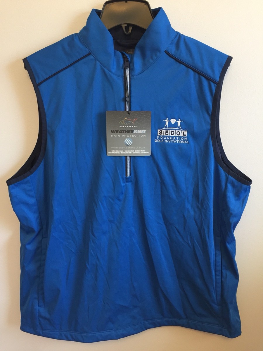 Greg Norman Men's Golf Vest Blue Size M Weather Knit Sleeveless