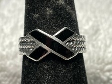 Vintage Sterling Silver 925 X RING with Black Inlay Bead Accents Size 6.75.