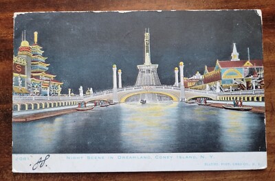 1905 Nachtszene im Traumland, Coney Island Postkarte nach Nags Head, Willaston UK
