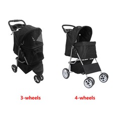 3/4 Wheels Pet Stroller Puppy Kitty Travel Carriage w/Pad  Cup Holder Foldable