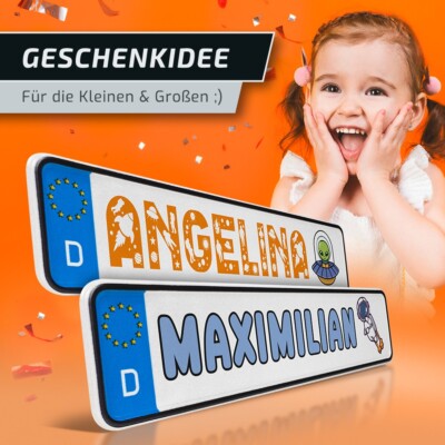 Mini-Kennzeichen Mit Astronaut - Personalisiert Für Kinder & Mehr