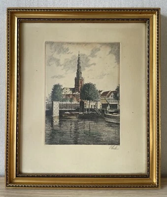Cadre D'Image Art Nouveau Avec Gravure Motif Urbain Port Copenhague Danemark - Photo 1/4