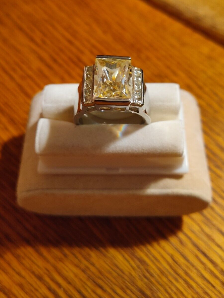 .925 Silver Yellow Emerald Cut Rectangular Crysta… - image 1