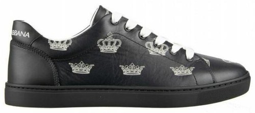 DOLCE & GABBANA Shoes White Black Leather Low Top Sneakers EU37.5