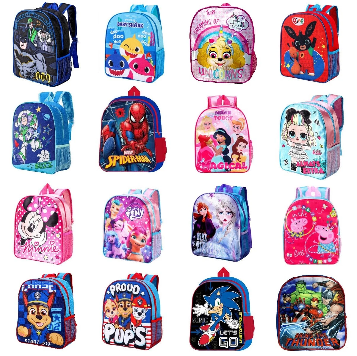 Boys Girls Kids Backpack Junior Toddlers Character Rucksack School Lunch  Bag Toy