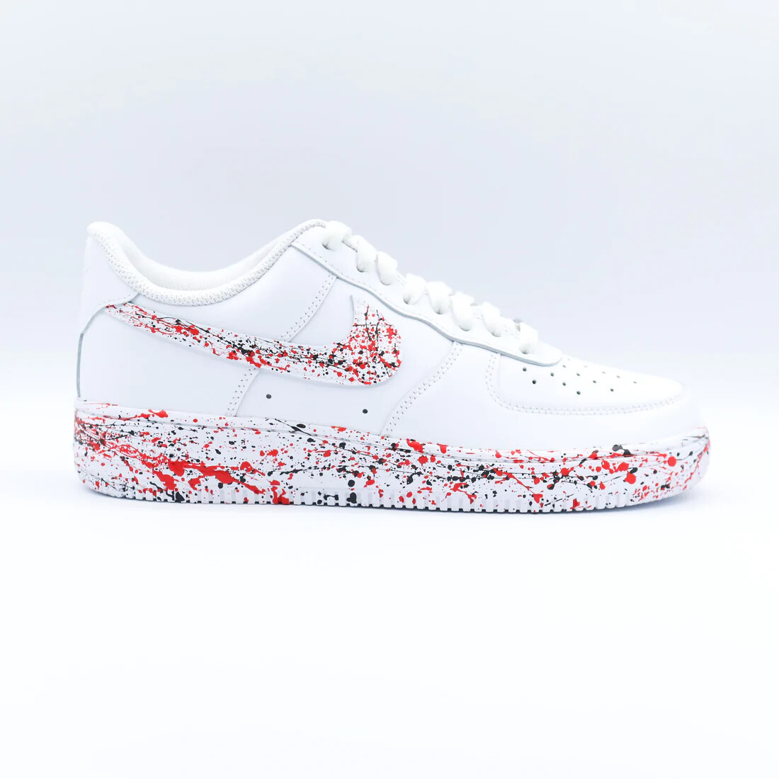 Nike Custom Air Force 1 Red Alert Splatter Sneakers Shoes White Red Black  Mens