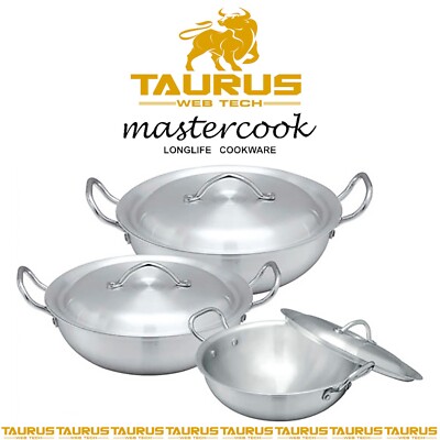6-teiliges MASTER COOK traditionelles Karahi-Set mit Deckel indischer & pakistanischer runder Wok UK