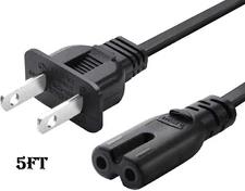 2 Prong Power Cord 5FT C7 2-Slot Cable For PS5 PS4 XBOX TV Samsung TCL