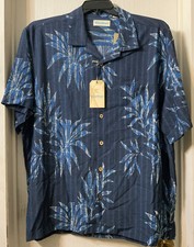 Roundtree and Yorke Caribbean Men's Dark Blue Stripe Palm Shirt Size XL 69 NWT