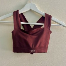 Conjunto Sujetador Deportivo Activo Rojo Granate Sculptflex Corte en Caja Extra Pequeño Cuello Cuadrado Cruz