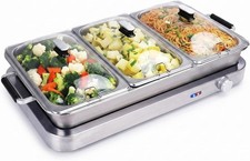 Large Buffet Food Warmer - 450W - (3x) 2.5L Trays (1x) 7.5L Tray + Spoons & Lids