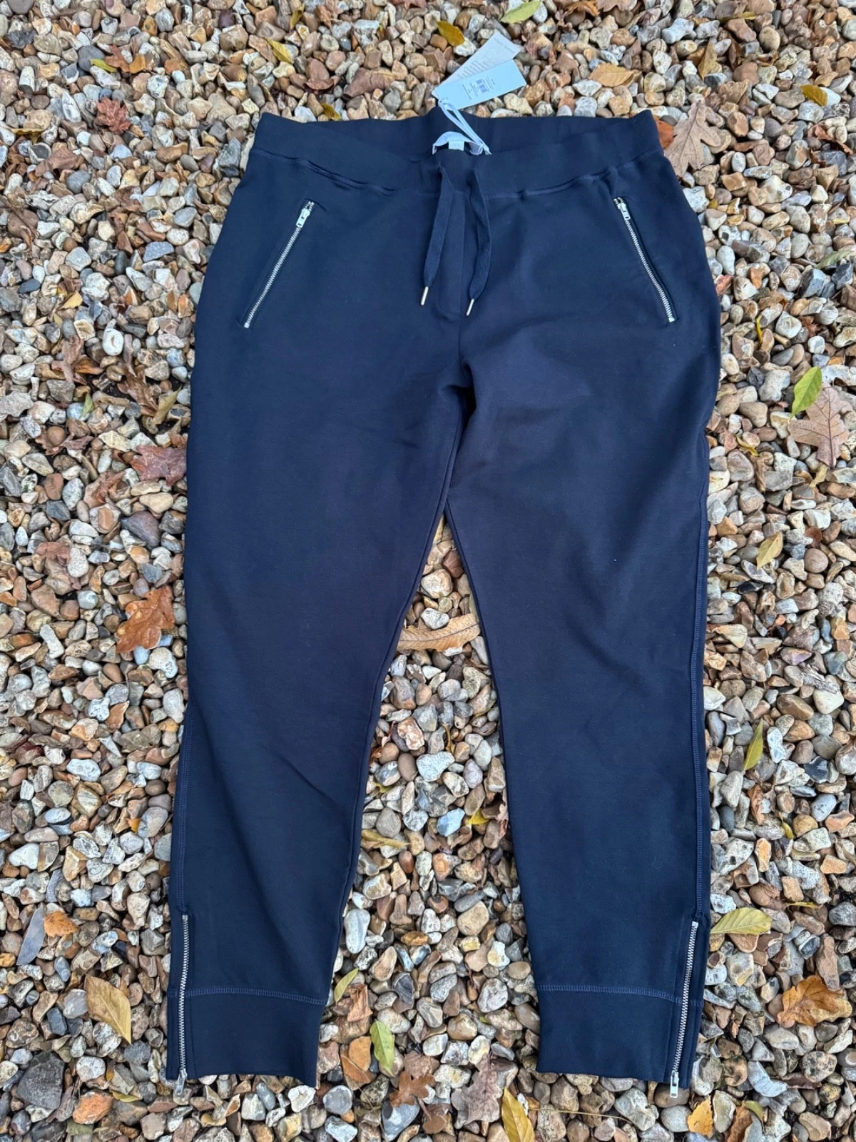 The White Company Organic Cotton Zip Detail Slim Jersey Joggers, Navy (Most Size