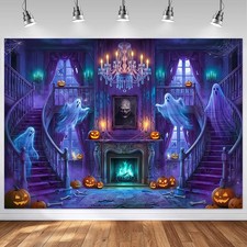 Halloween Spooky Medieval Castle Backdrop Purple, 7x5ft 82"x60" 