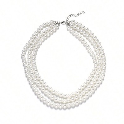 Three Layer 8mm Faux Pearl Necklace Gold Women Fashion Tarnish Free Gift