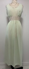 Vintage Mint Nylon Nightgown Lace Empire Waist Prairie Boho Dress USA M