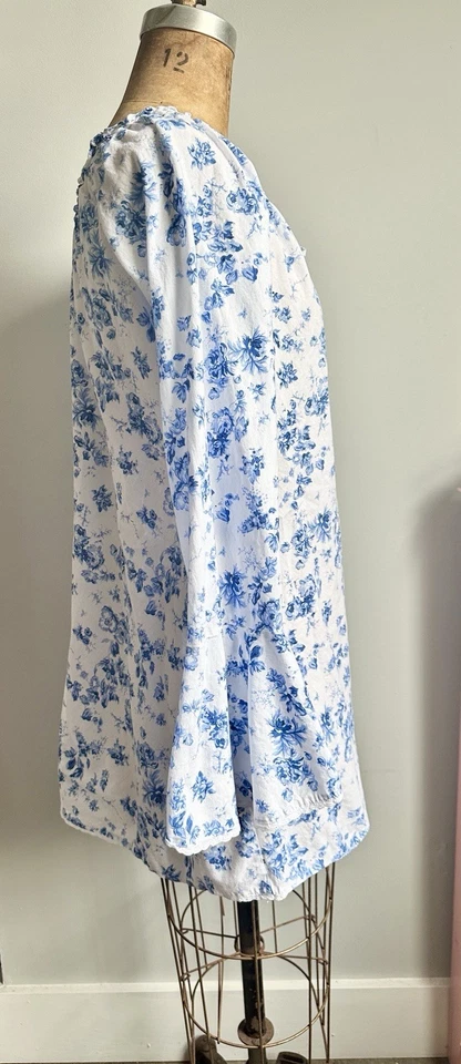 Camisón de algodón vintage Victoria's Secret floral azul boho festival manga campana L Foto 4 de 4