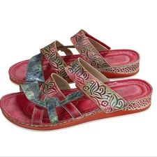 L' Artiste by Spring Step Caiman Red Leather Slide Sandal Size 42