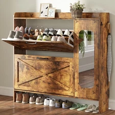 40.51" Flip Drawer Shoe Cabinet, Shoe Storage Cabinet with 2 Flip Drawers & S...