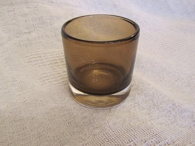 Schwerer gelblich brauner Braunglas Blumentopf Übertopf Kerzenhalter 10 cm x 9 cm d