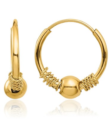 14K Solid Yellow Gold Endless Small Hoop Bead Earrings