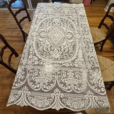 Vintage Filet Lace Tablecloth 87x74 • European Style • Charleston Estate