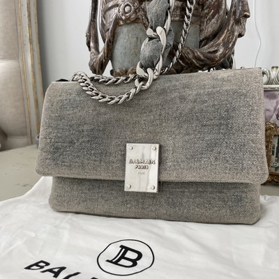 Balmain 1945 Denim Small Handbag Crossbody Flap  Bag NWT