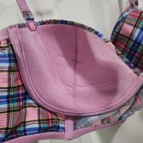 Antigel de Lise Charmel Plaid Bustier Bra Pink Blue Yellow 32D Made in Italy