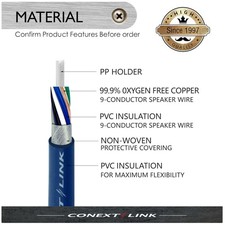 High-Quality 9 Conductor Blue Speaker Wire 20ft