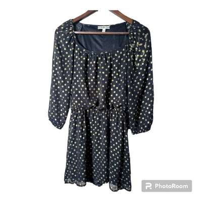 #ad Accidently in Love Black with Gold Polka Dots 3 4 sleeve Dress Womens Sz Med $15.00