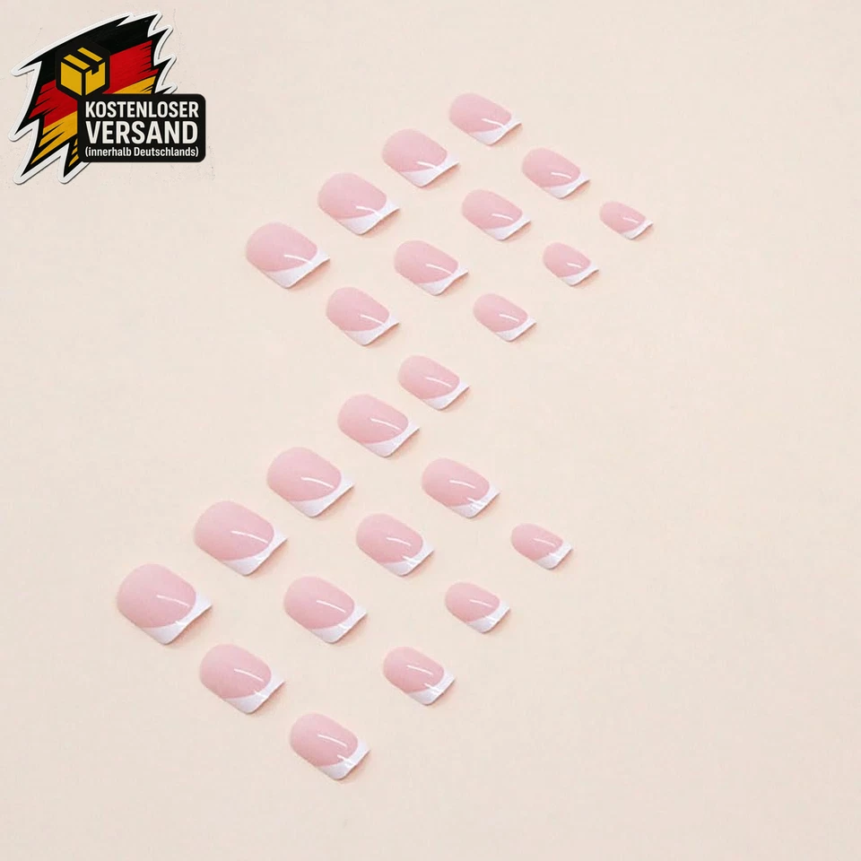 Kurz Eckig Press on Nails Nude French Fake Nails mit Kleber für Frauen Mädchen W - Bild 2 von 4