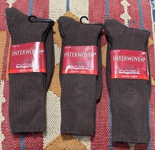Vtg INTERWOVEN Burlington Mens Socks 6-12.5 Mid Calf Cotton Blend Brown Lot Of 3