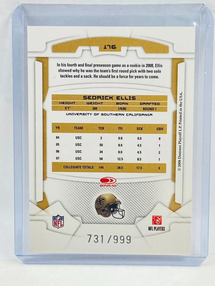 2008 Leaf Rookies & Stars Sedrick Ellis RC 176 - Image 2 of 2