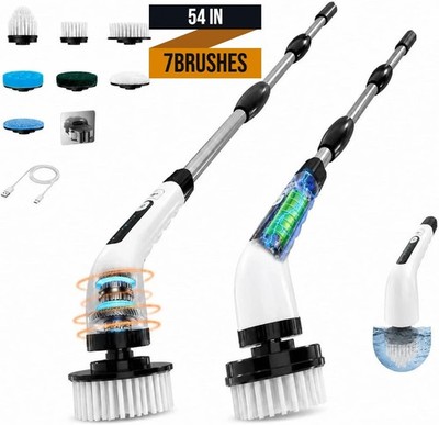 Electric Spin Scrubber 7 Heads Cordless Power Cleaning Brush Shower Tub 400RPM