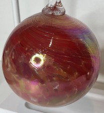 Christmas Ornament Hand Blown Art Glass Ball Pink Swirls  Splotches Approx 5  