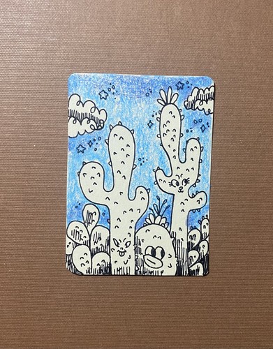 ACEO Original Drawing Cactus One of a Kind Ink Art Card imaginehowemedia 