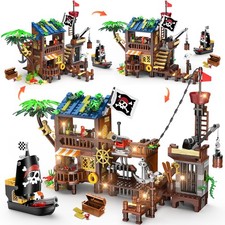Pirate Ship Wharf Building Set with LED Light 781 pcs Kids Boys Girls 6-12 Toy
