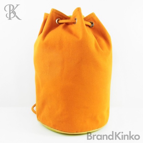 Hermes Polochon Mimil Gm Shoulder Bag Backpack Drawstring Canvas Orange Used