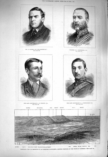 Original Old Antique Print 1880 Sherpore Cantonment War Montanaro Wright Clarke