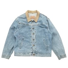 VGT Marithe Francois GIRBAUD Denim Jean Jacket Corduroy Collar Distressed Sz L