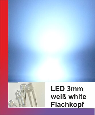 10 x LED 3mm weiß white Flachkopf