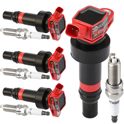 4 Pack Ignition Coil & Spark Plugs For Hyundai Accent Veloster Kia Rio Soul 1.6L