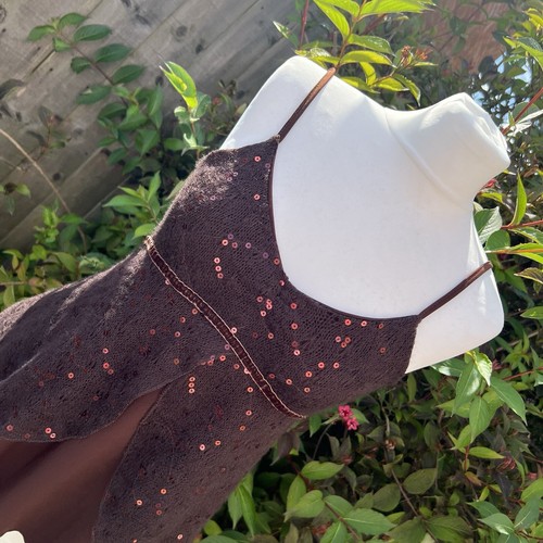 Vintage Bernardi 90s Y2K Brown Knit Sequin Layer Fairy Core Cami Top Vest Top M