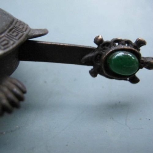 Rare Chinese Old Style Brass Carved Turtle Shape Lock and Key - Picture 3 of 9
