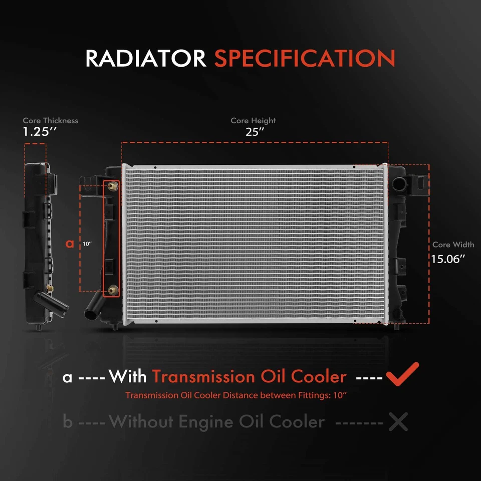 Radiador con enfriador de aceite de transmisión para Chrysler Concorde LHS Dodge Eagle Vision Foto 2 de 4