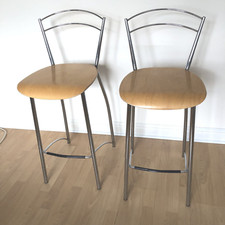2 x Chrome and Wood John Lewis Kitchen Bar Stools - Collect from Bristol