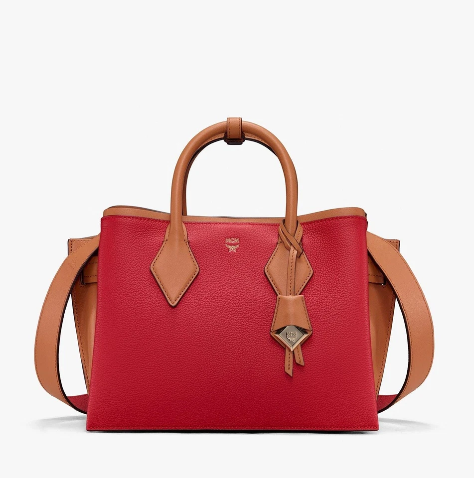 $1120 MCM Milano Ruby Red Leather Medium Tote Shoulder Bag MWT9AMA83RU001 N