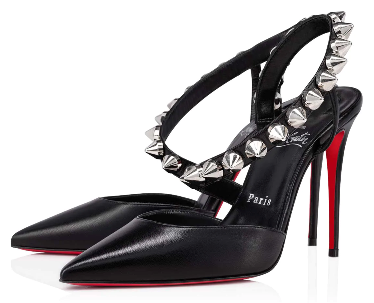 Christian Louboutin Spikita Pump 100 Black Silver Spike Strappy