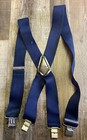 Carhartt Adjustable Suspenders Clip On Navy Blue Leather Logo 2" Wide