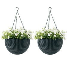 2x Keter Sphere Hanging Flower Pot Bowl Basket 2-Piece Set Chain Planter Rattan