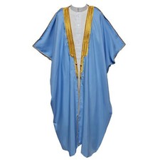 Men's PREMIUM Short Sleeve Arabian Bisht Blue Cloak Arab Dress Thobe Islam Ro